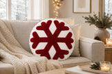 Kerstkussens Rond Wit Met Rode Sneeuwvlok Decor