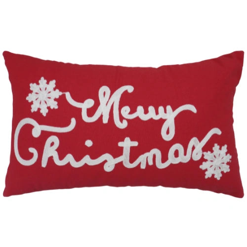 Coussin Noël rouge texte et flocons de neige | Urbane Hide