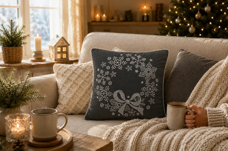 Kerst sierkussen Grijs Met Sneeuwvlok Krans Decor