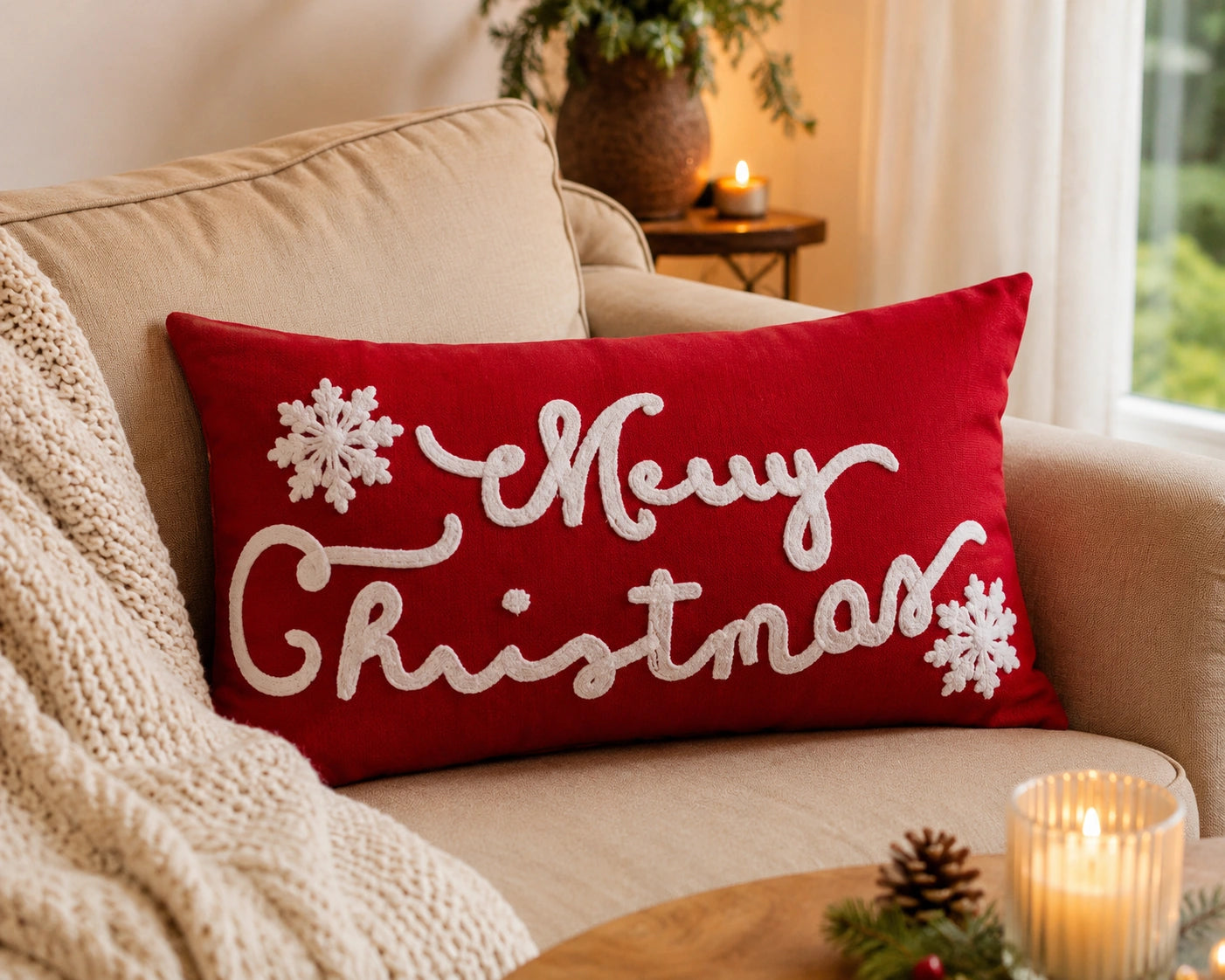 Kerstkussen 30x50 Rood Merry Christmas Bank Decor