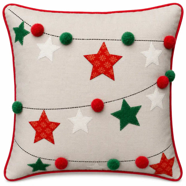 Kerstkussen met Sterren & Vrolijke Pompons | Urbane Hide