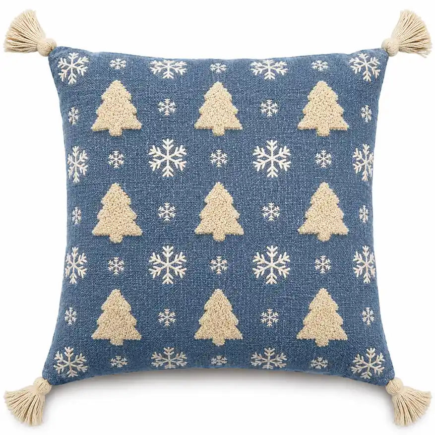 Kerstkussen Blauw Sierkussen Met Kerstboom Motief