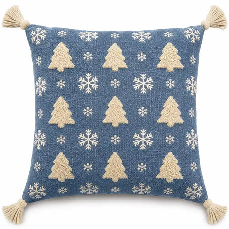 Kerstkussen Blauw Sierkussen Met Kerstboom Motief