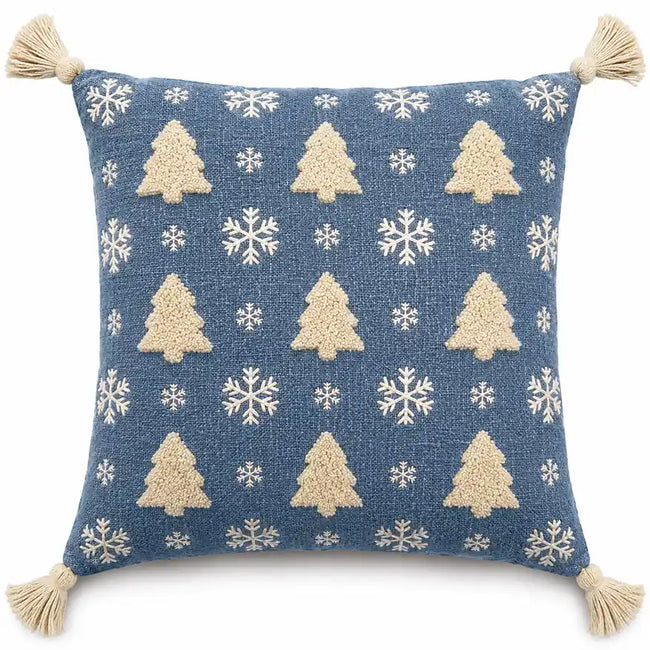 Weihnachts-kissenbezug blau mit Bäumen und Schnee - Urbane Hide