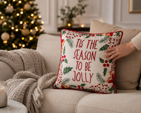 Kerst kussenhoes Wit Tis The Season To Be Jolly