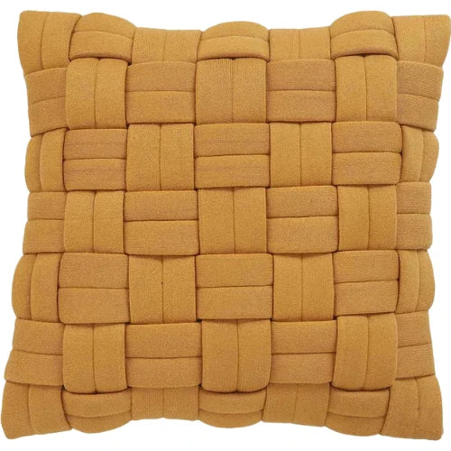 Decorative cushion braided fabric ochre yellow – Urbane Hide