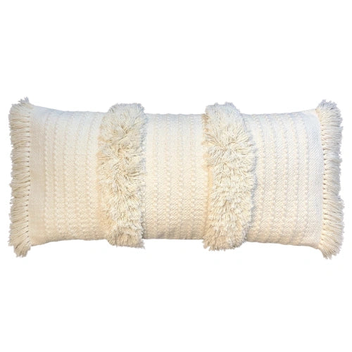 Langes Kissen cremefarben Fransen Boho-Textur Stil – Urbane Hide