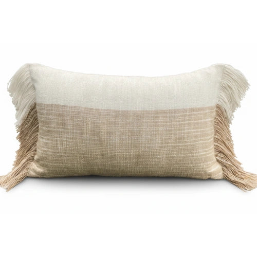 Handgewebtes Beige Zierkissen mit Fransen – Urbane Hide