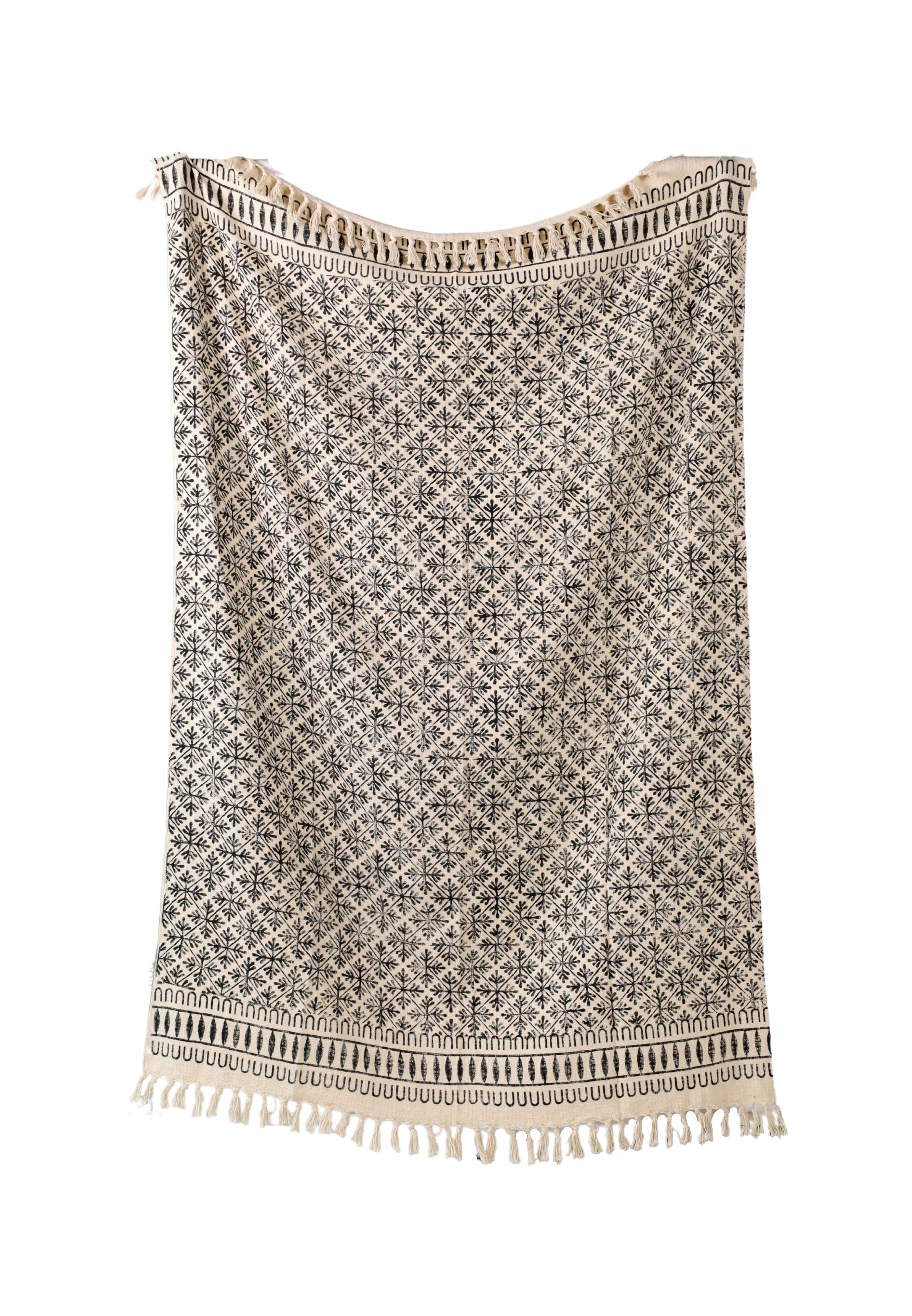 Zwart Gebloemde Etnische Deken met Franje | Urbane Hide Urbane Hide