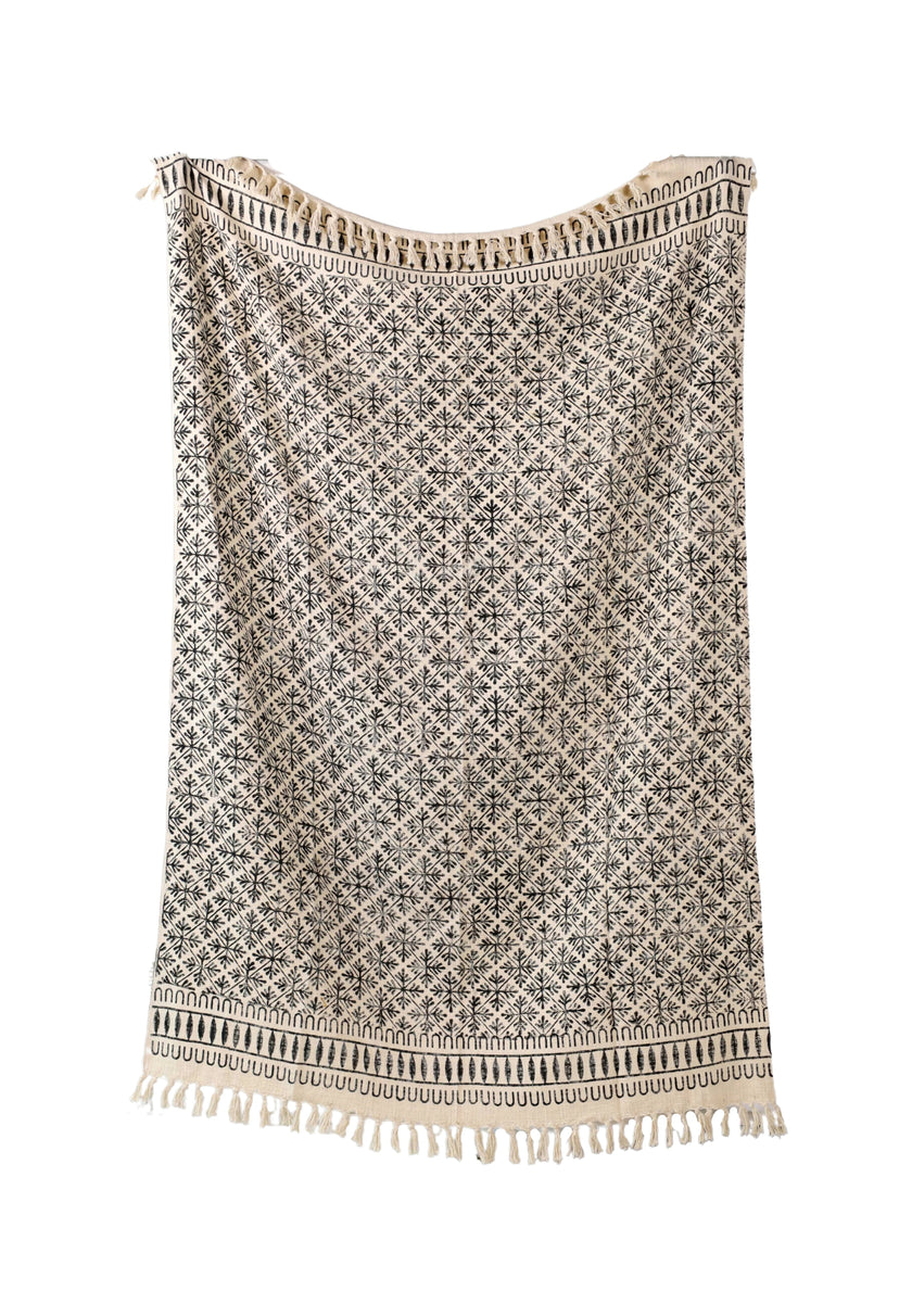 Zwart Gebloemde Etnische Deken met Franje | Urbane Hide Urbane Hide