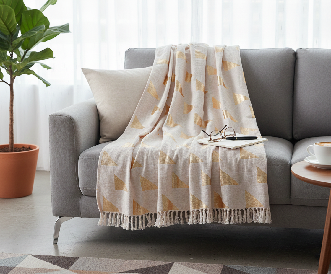 Zalmroze Boho Deken met Geometrisch Patroon – Urbane Hide