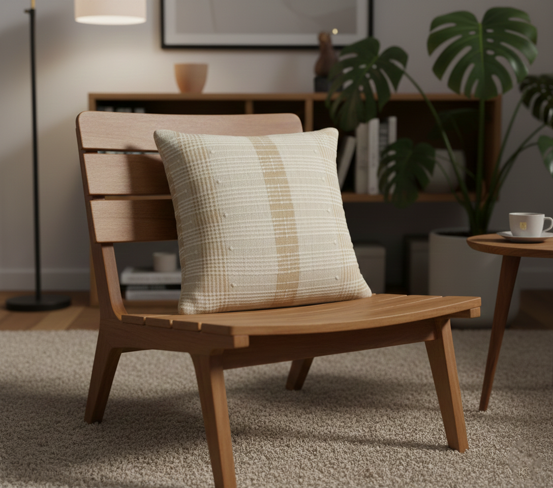 Kussen beige wit geweven rasterpatroon sierkussen - Urbane Hide