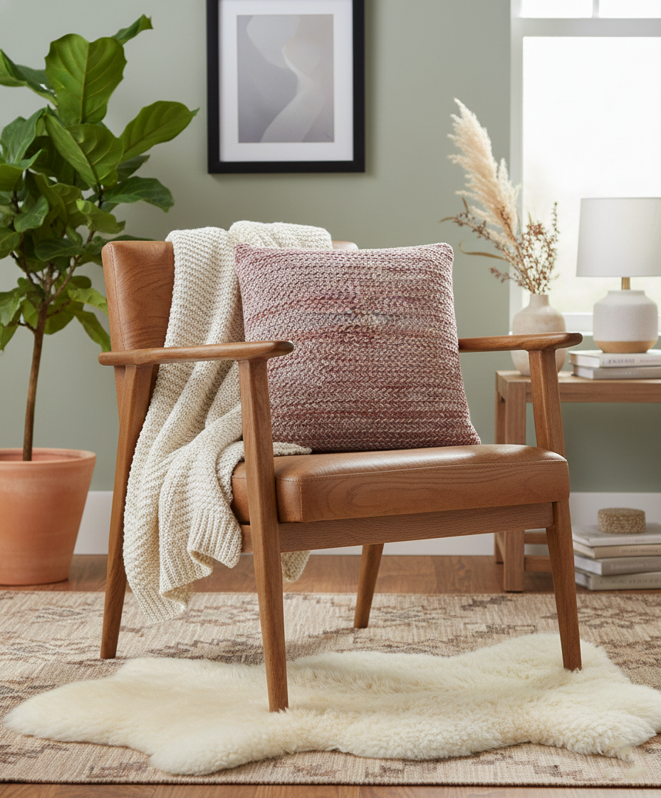 Grof Gebreid Oudroze Sierkussen met Textuur – Urbane Hide