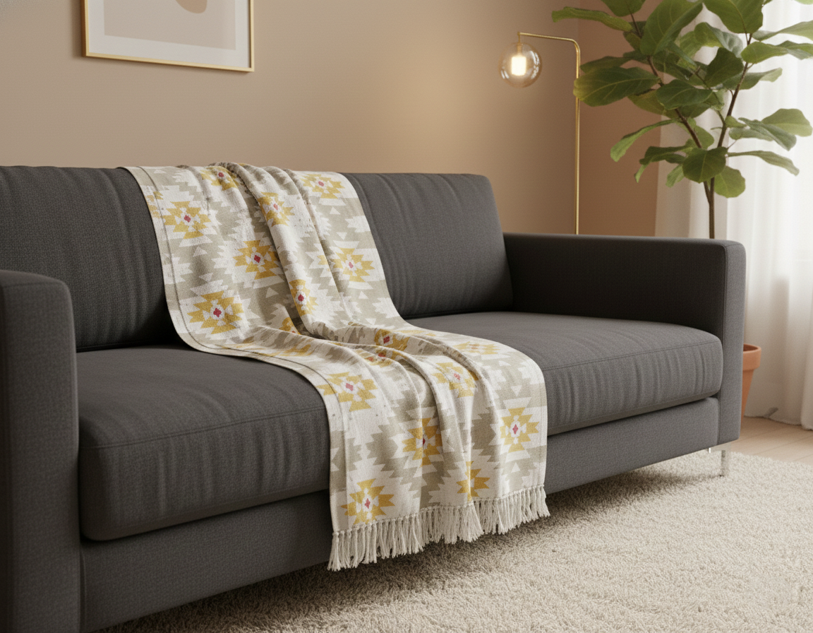 Boho Woondeken Geel met Franjes & Patronen – Urbane Hide