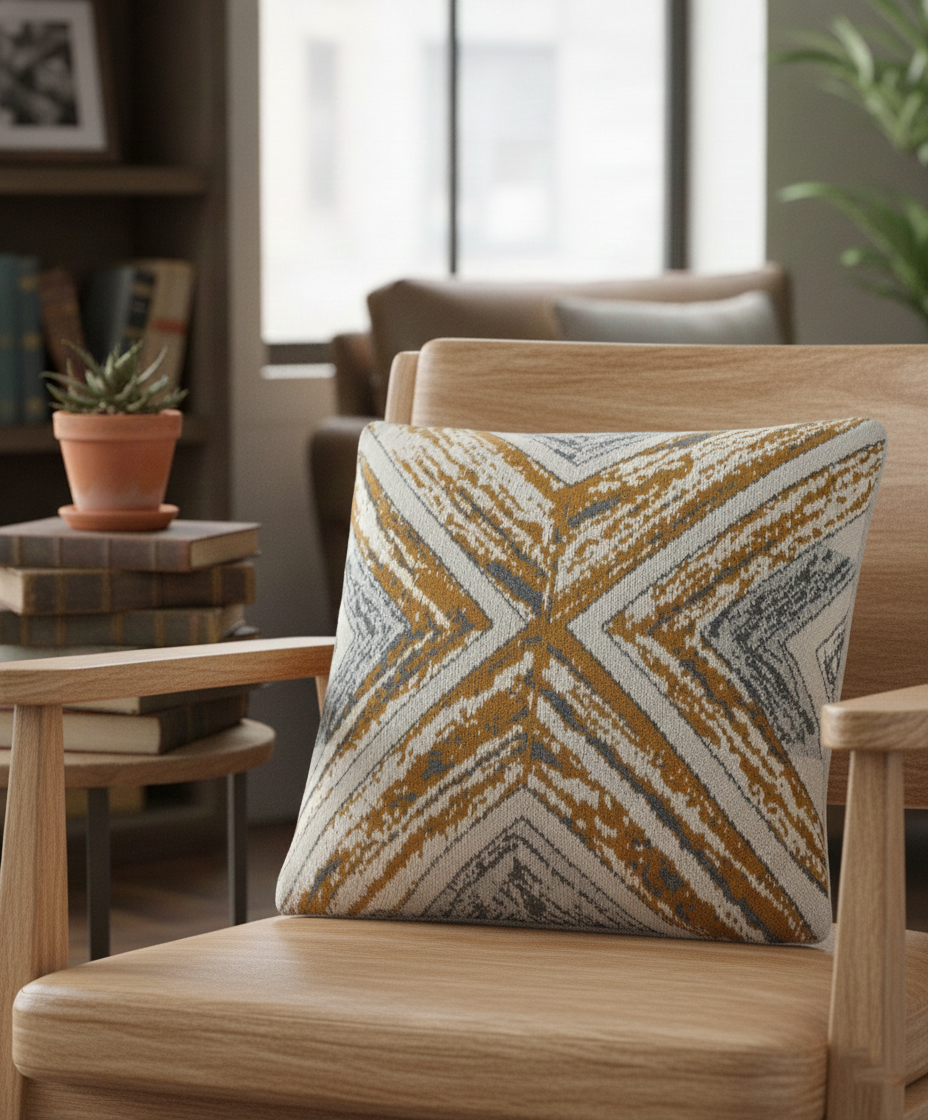 Geometrisch Okergrijs Sierkussen – Kussen Urbane Hide