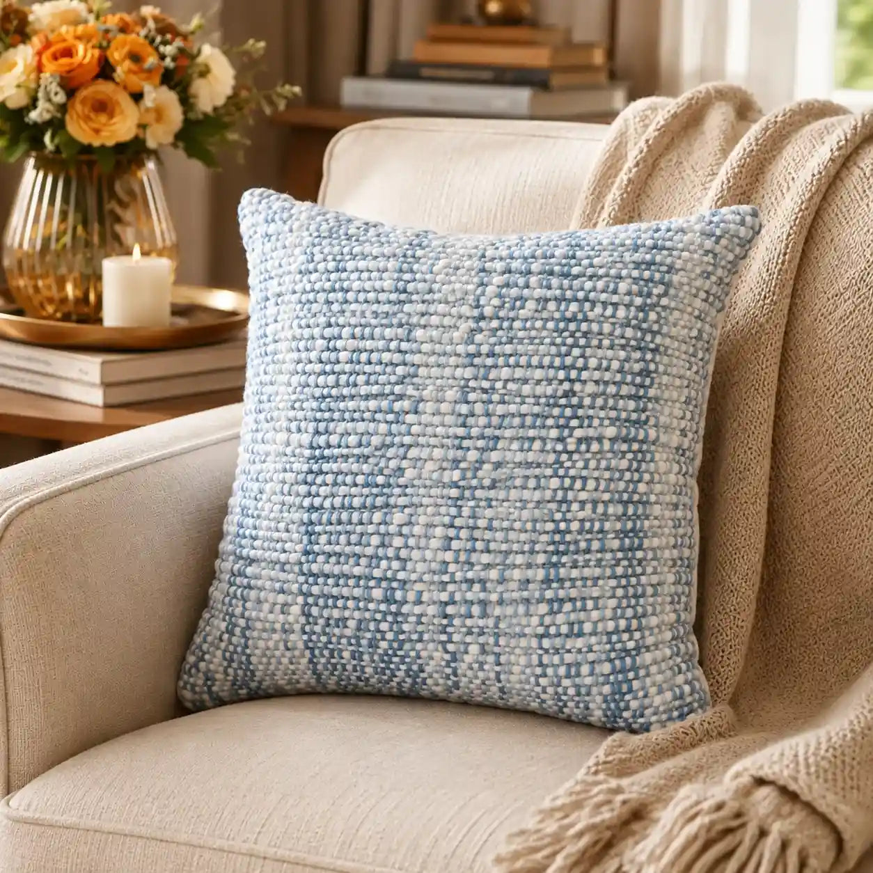 Coussin bleu blanc tissé style moderne | Urbane Hide