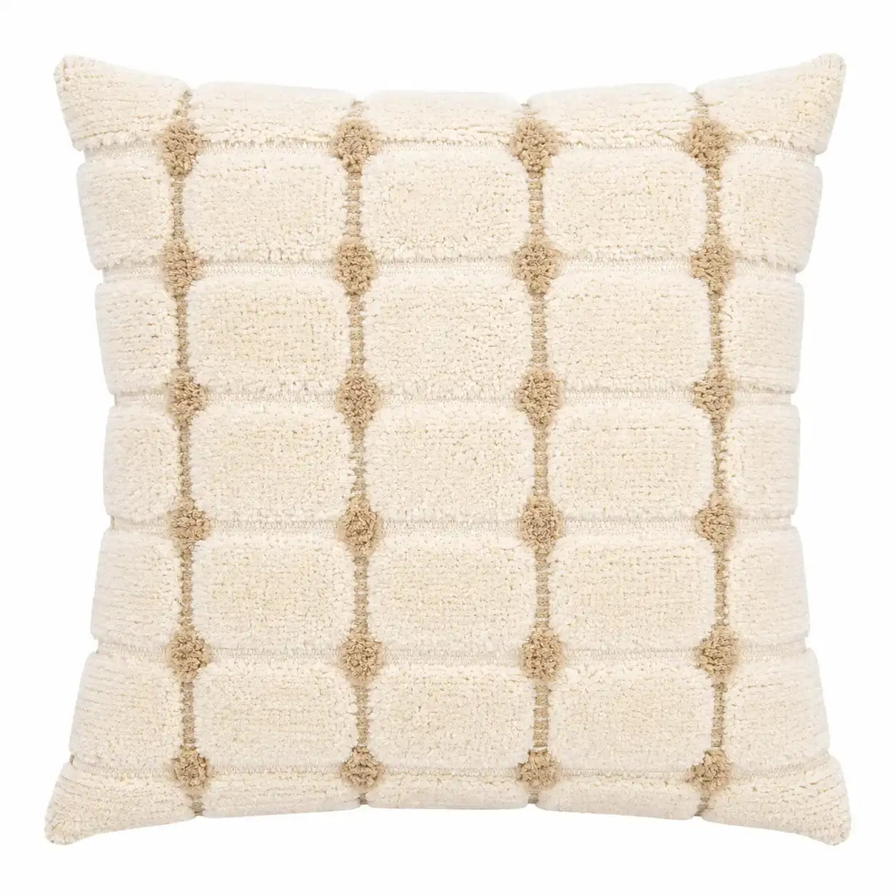 Decorative Checked Tufted Cream Cushion | Urbane Hide