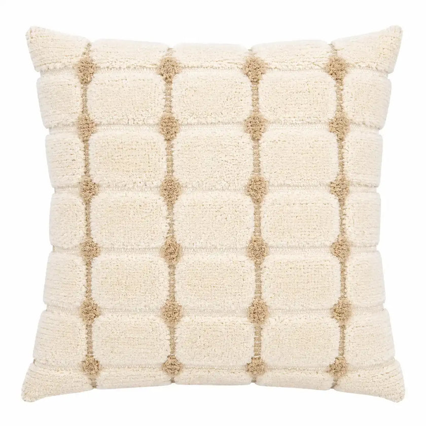 Decorative Checked Tufted Cream Cushion | Urbane Hide