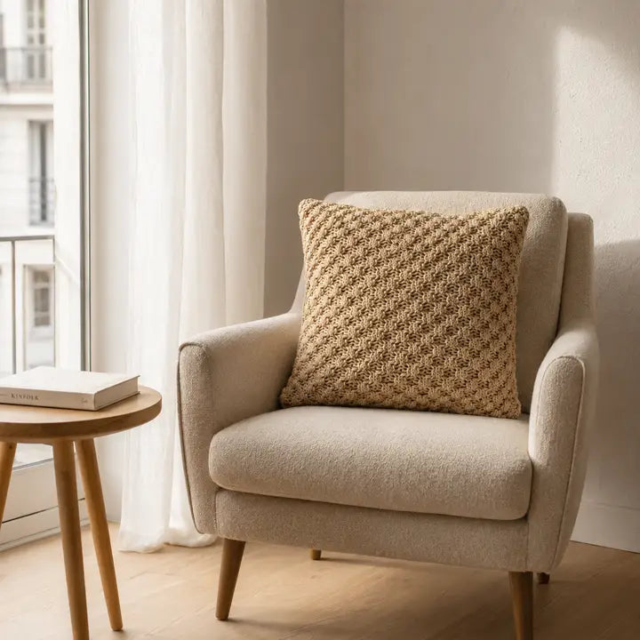Geflochtenes Beige Zierkissen mit Struktur – Urbane Hide
