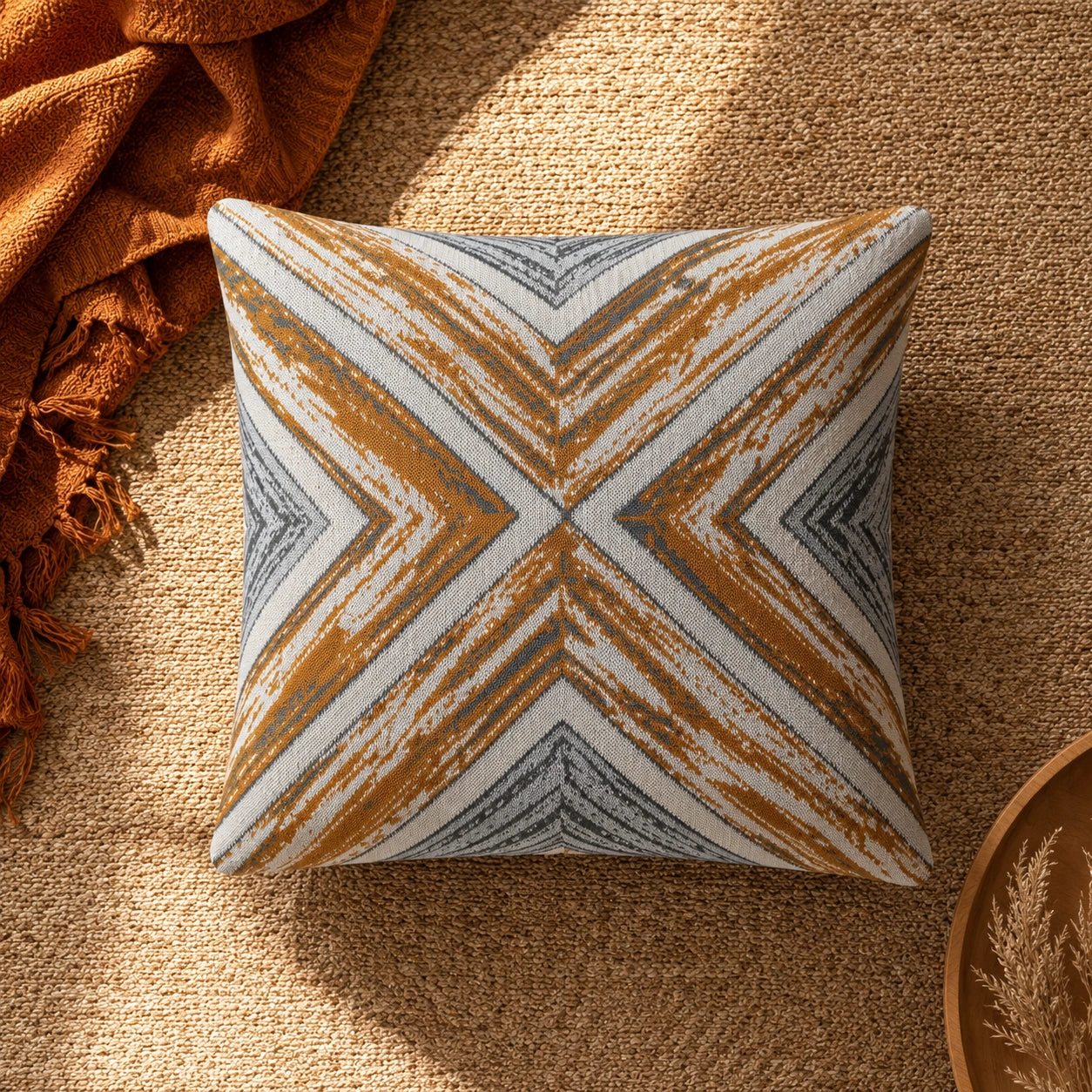 Coussin décoratif géométrique gris ocre | Urbane Hide