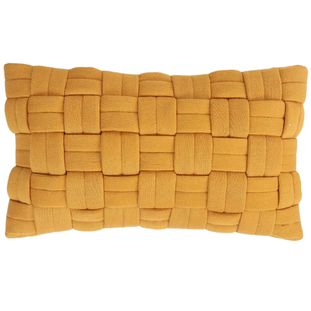 Housse coussin tressée jaune ocre déco | Urbane Hide