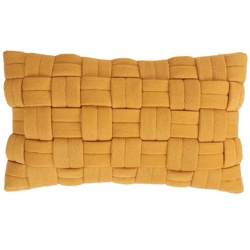 Housse coussin tressée jaune ocre déco | Urbane Hide