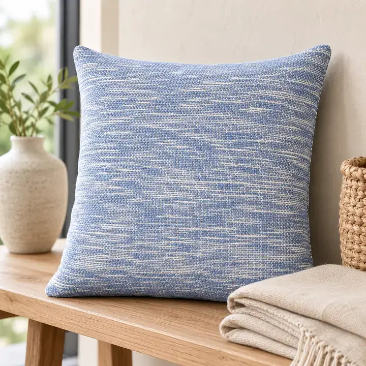 Blauw Gemêleerde Kussenhoes Geweven Katoenlook – Urbane Hide