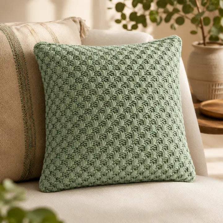 Mineralblau Geflochtenes Zierkissen – Urbane Hide Luxe