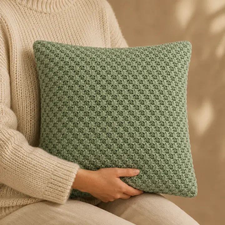 Mineralblau Geflochtenes Zierkissen – Urbane Hide Luxe