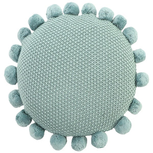 Rond sierkussen gebreid met pompons dof blauw – Urbane Hide