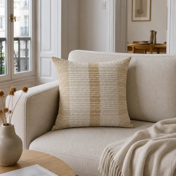 Kissen beige weiß gewebtes Gittermuster Zierkissen – Urbane Hide