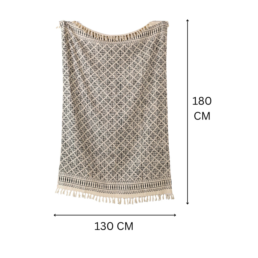 Zwart Gebloemde Etnische Deken met Franje | Urbane Hide Urbane Hide