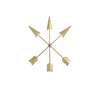 Metalen muurdecoratie met zes gekruiste pijlen in matte goudkleur, perfect voor interieurstyling.