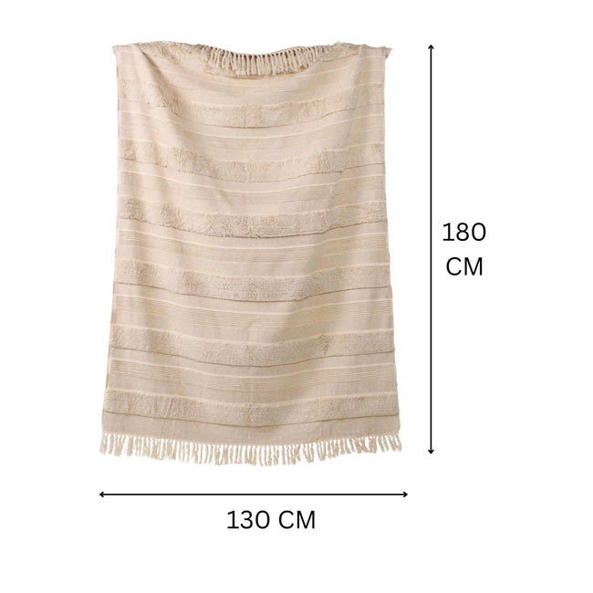Beige Woonplaid met Textuur & Franjes – Urbane Hide 