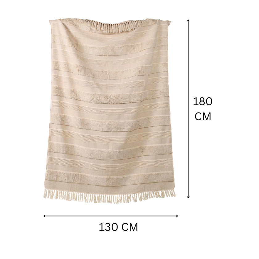 Beige Woonplaid met Textuur & Franjes – Urbane Hide Urbane Hide