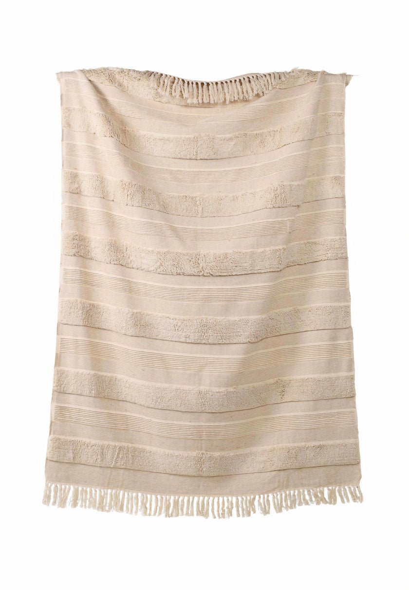 Beige Woonplaid met Textuur & Franjes – Urbane Hide Urbane Hide