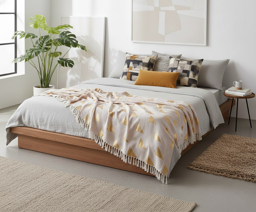 Zalmroze Boho Deken met Geometrisch Patroon – Urbane Hide