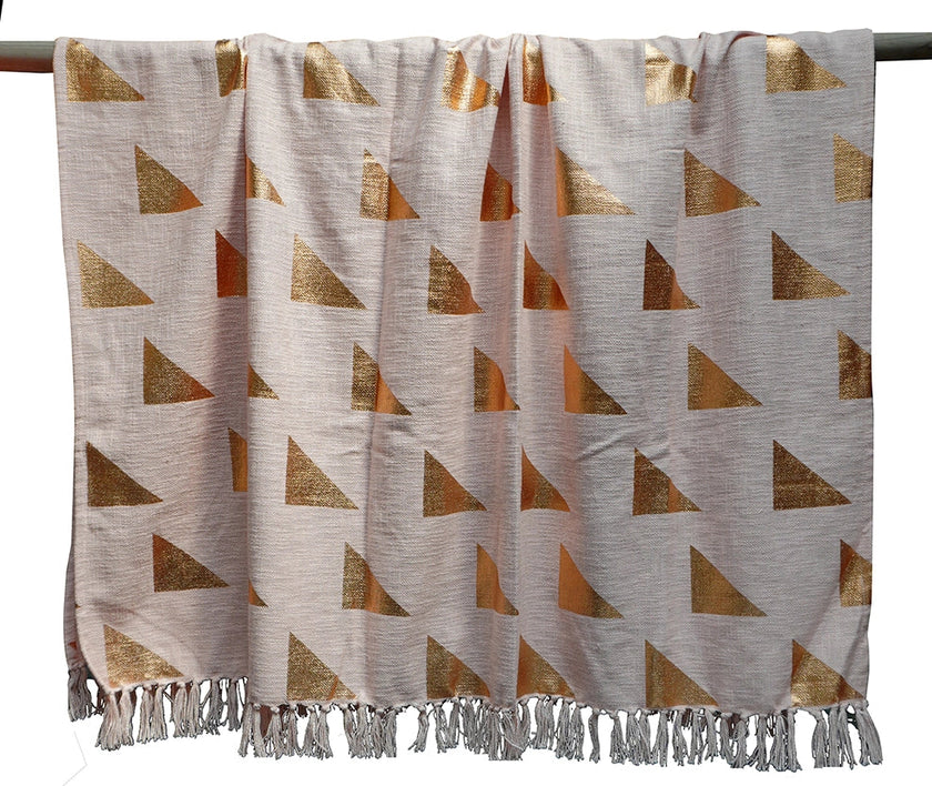 Zalmroze Boho Deken met Geometrisch Patroon – Urbane Hide Urbane Hide