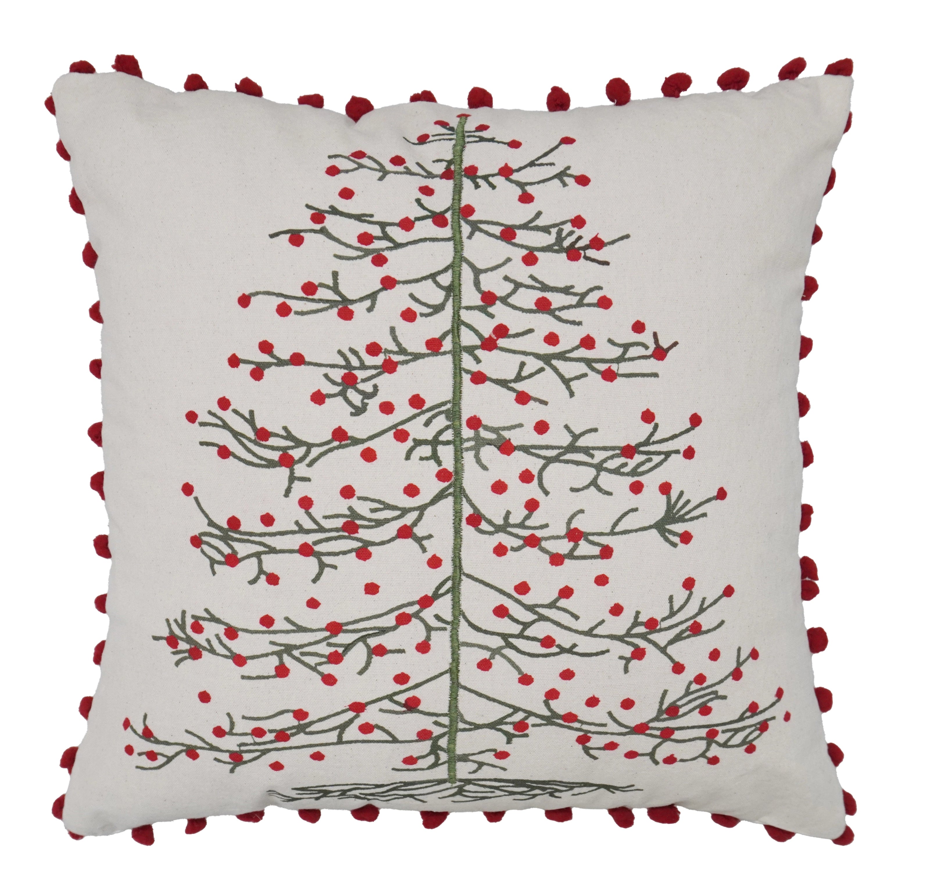 Kerstkussen met kerstboomprint en rode pompons – Urbane Hide Urbane Hide