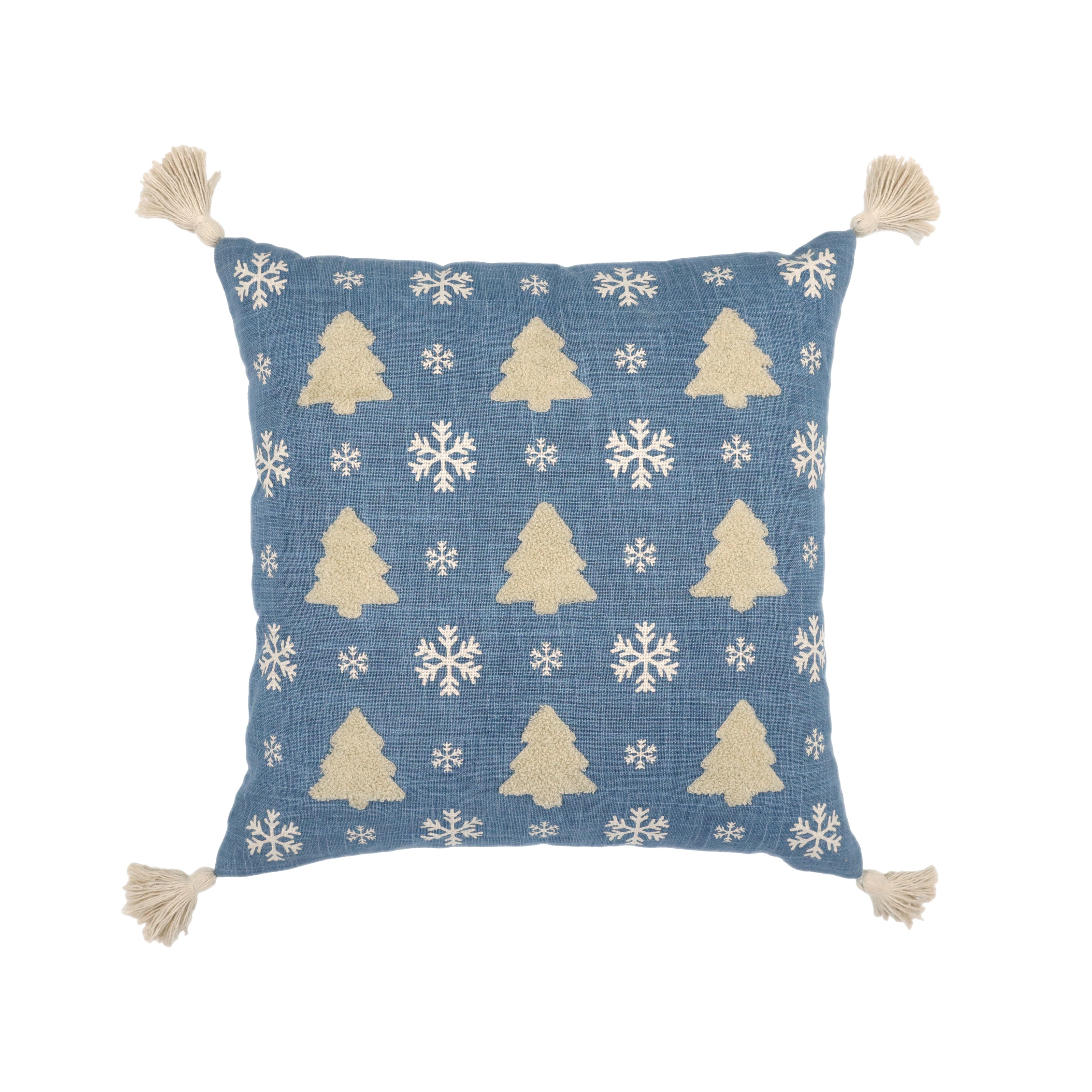 Housse coussin Noël bleue arbres et neige | Urbane Hide