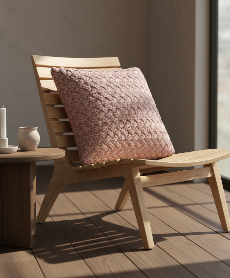 Gebreid Oudroze Sierkussen met Kabelpatroon – Urbane Hide