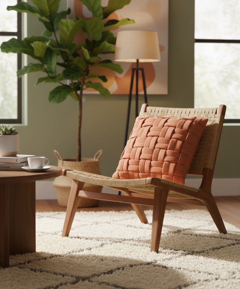 Decoratief sierkussen gevlochten stof terra oranje – Urbane Hide